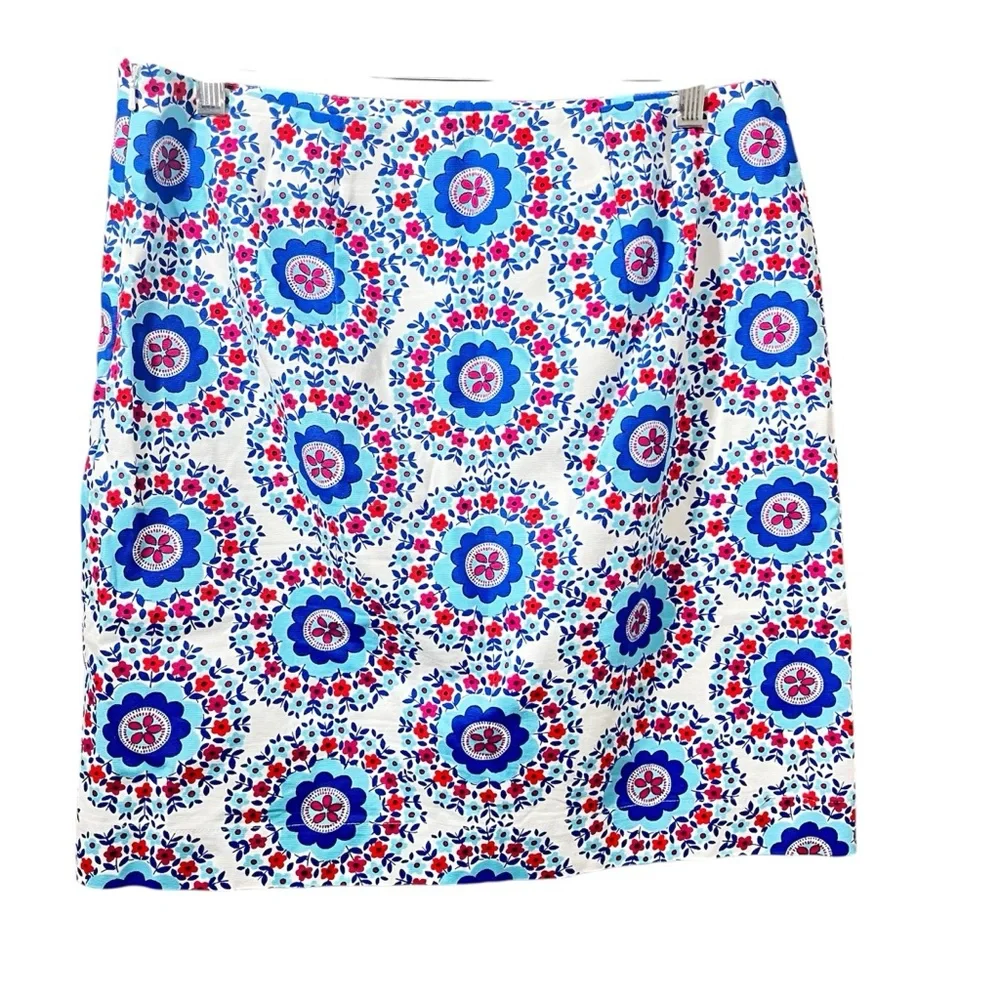 Talbots A-Line Skirt Women’s Size 6 Blue Red White Geometric Floral Print Preppy